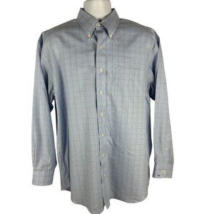 Jos A Bank Travelers Collection Mens Checkered Long Sleeve Shirt Size 16 Blue